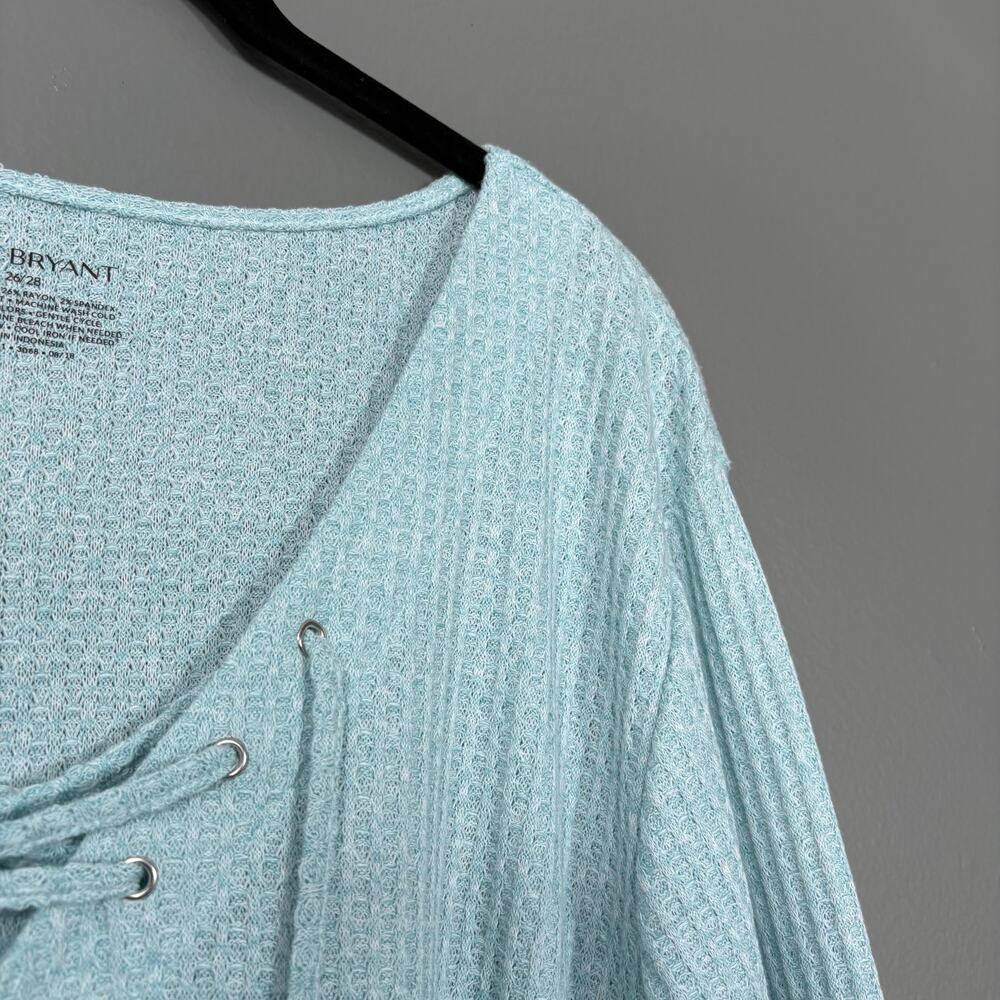Lane Bryant Y2K Mint Waffle Knit Lace Up Top - Size 26/28 - Women's Plus Size - Picture 2 of 6